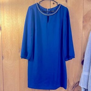 Tahari Arthur S. Levine gorgeous blue dress with gold trim, size 4 barely worn.